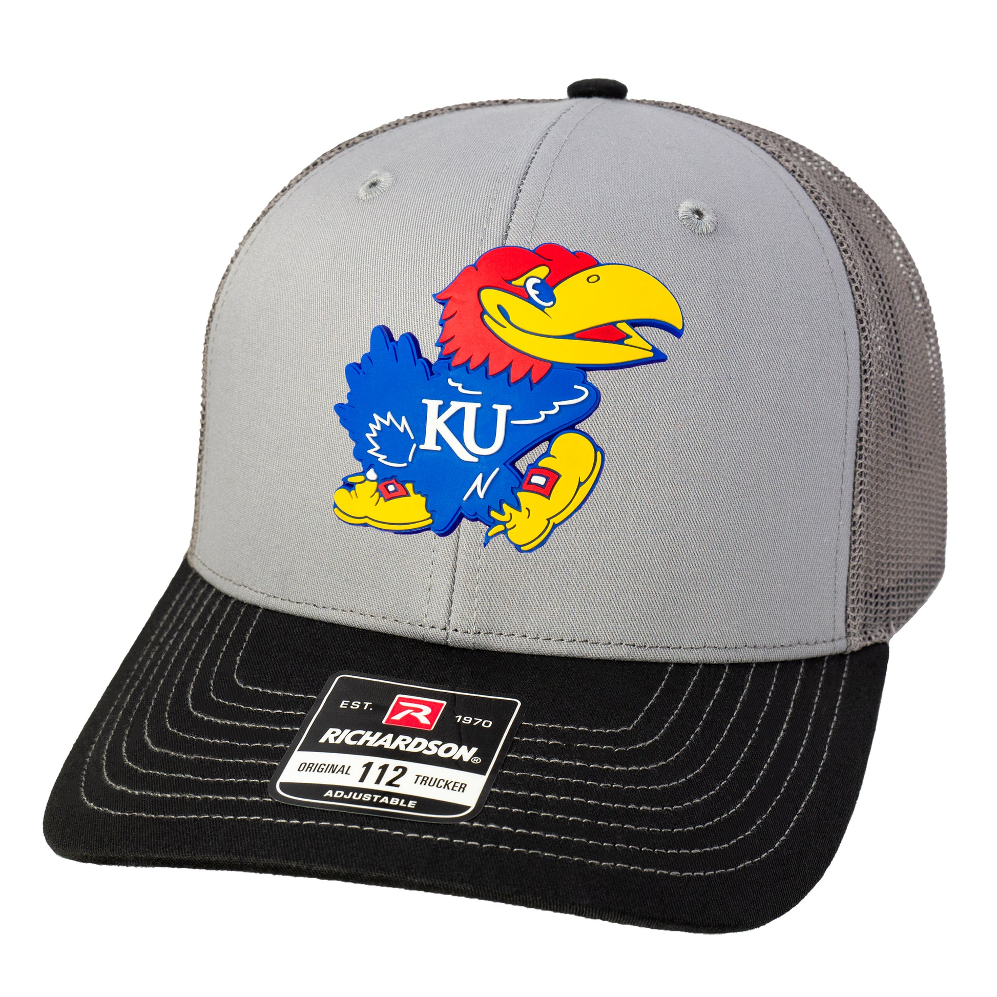 Kansas Jayhawks 3D Snapback Trucker Hat- Grey/ Charcoal/ Black - Ten Gallon Hat Co.
