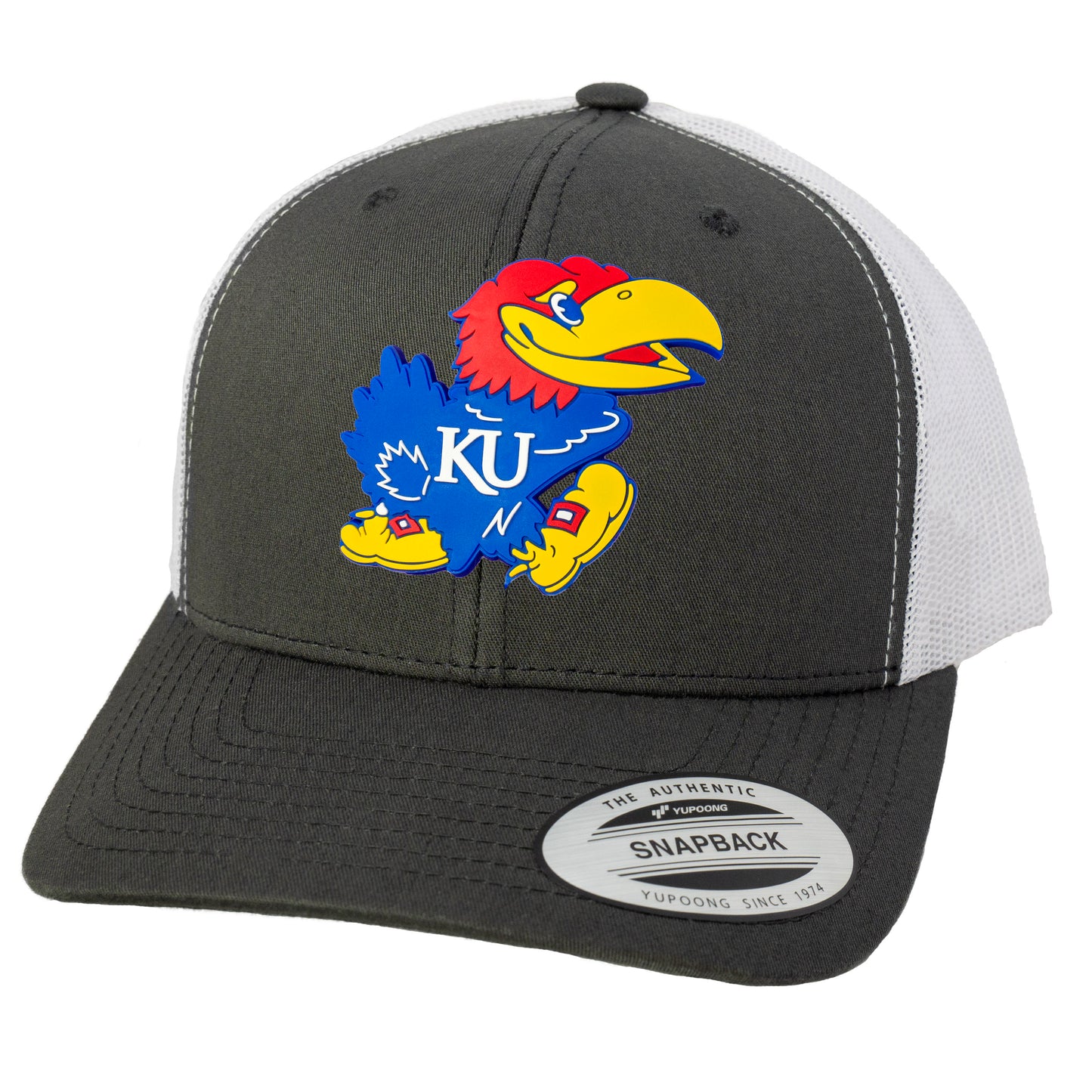 Kansas Jayhawks 3D Classic YP Snapback Trucker Hat- Charcoal/ White - Ten Gallon Hat Co.