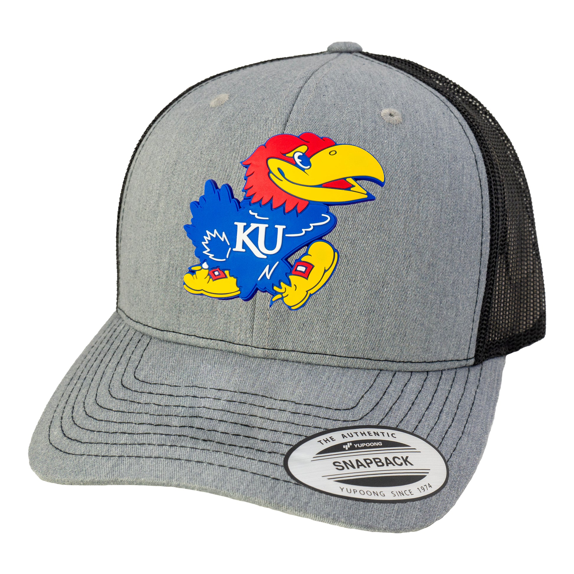 Kansas Jayhawks 3D Classic YP Snapback Trucker Hat- Heather Grey/ Black - Ten Gallon Hat Co.