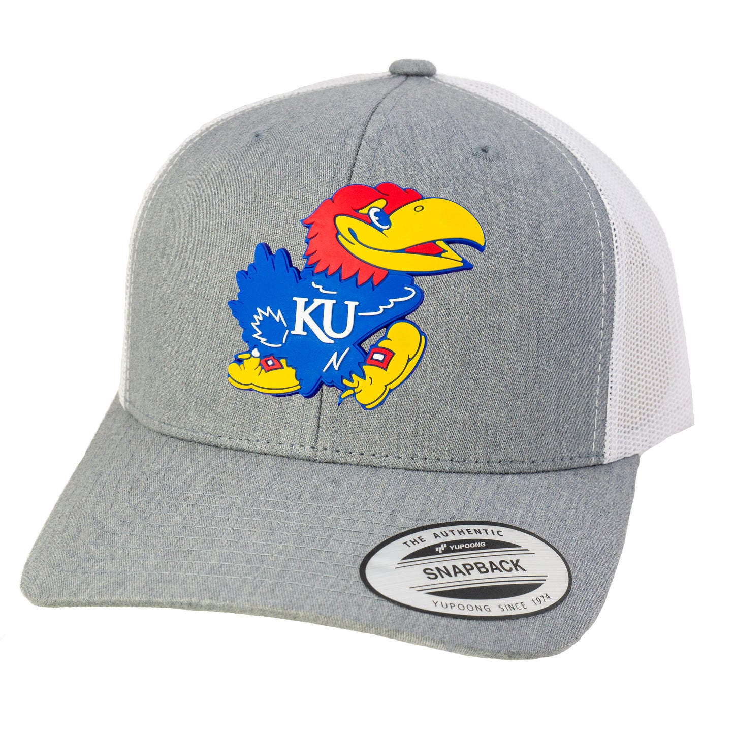 Kansas Jayhawks 3D Classic YP Snapback Trucker Hat- Heather Grey/ White - Ten Gallon Hat Co.