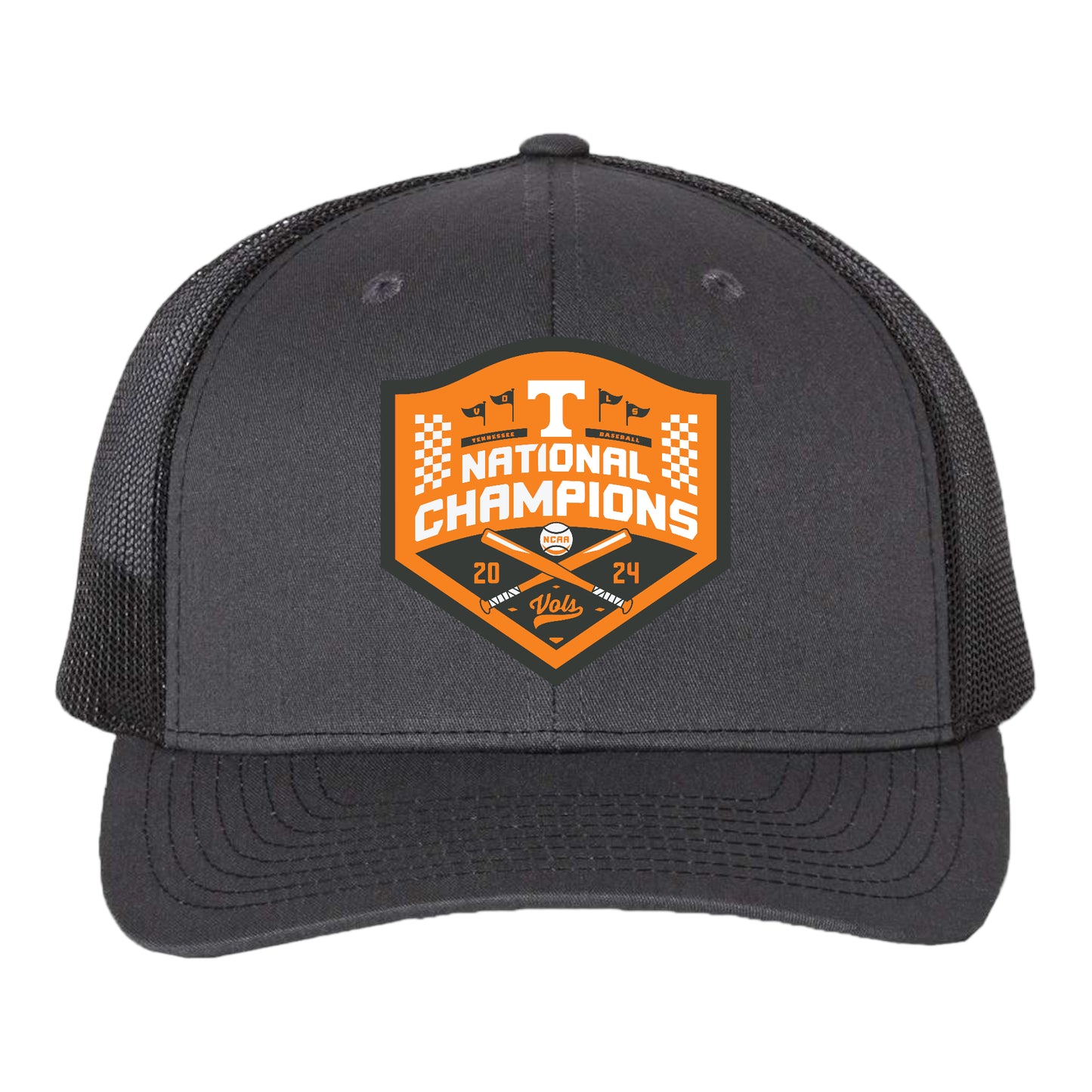Tennessee Volunteers 2024 Men's College World Series Champions 3D Snapback Trucker Hat- Charcoal/ Black