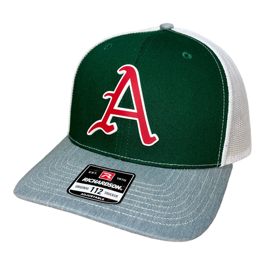 Arkansas Razorbacks Baseball A 3D Snapback Trucker Hat- Dark Green/ White/ Heather Grey