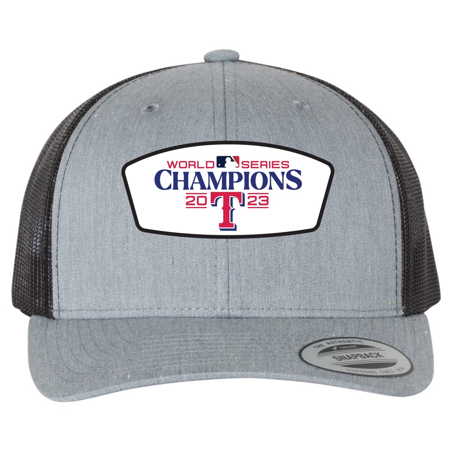 Texas Rangers 2023 World Series Champion 3D YP Snapback Trucker Hat- Heather Grey/ Black - Ten Gallon Hat Co.