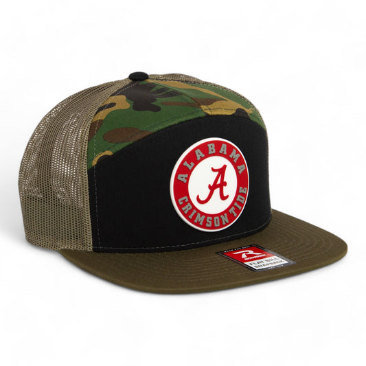 Alabama Crimson Tide 3D Snapback Seven-Panel Flat Bill Trucker Hat- Black/ Camo/ Loden