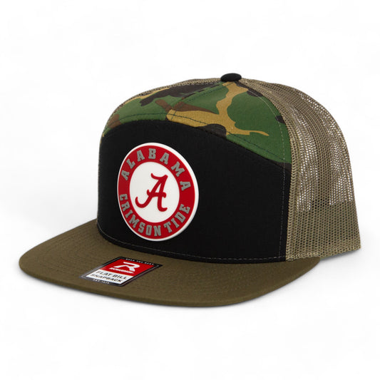 Alabama Crimson Tide 3D Snapback Seven-Panel Flat Bill Trucker Hat- Black/ Camo/ Loden