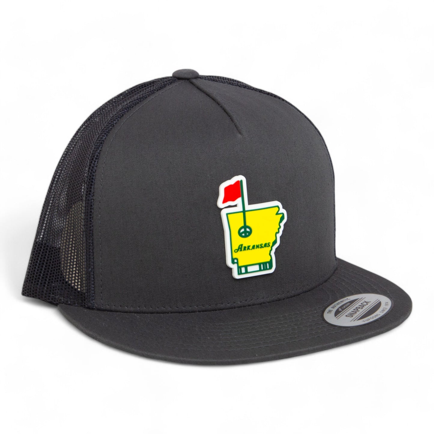 Arkansas Masters Golf 3D YP Snapback Flat Bill Trucker Hat- Charcoal/ Black