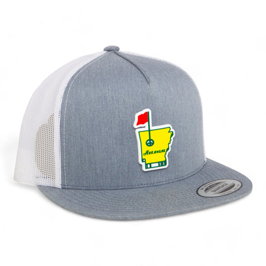 Arkansas Masters Golf 3D YP Snapback Flat Bill Trucker Hat- Heather Grey/ White