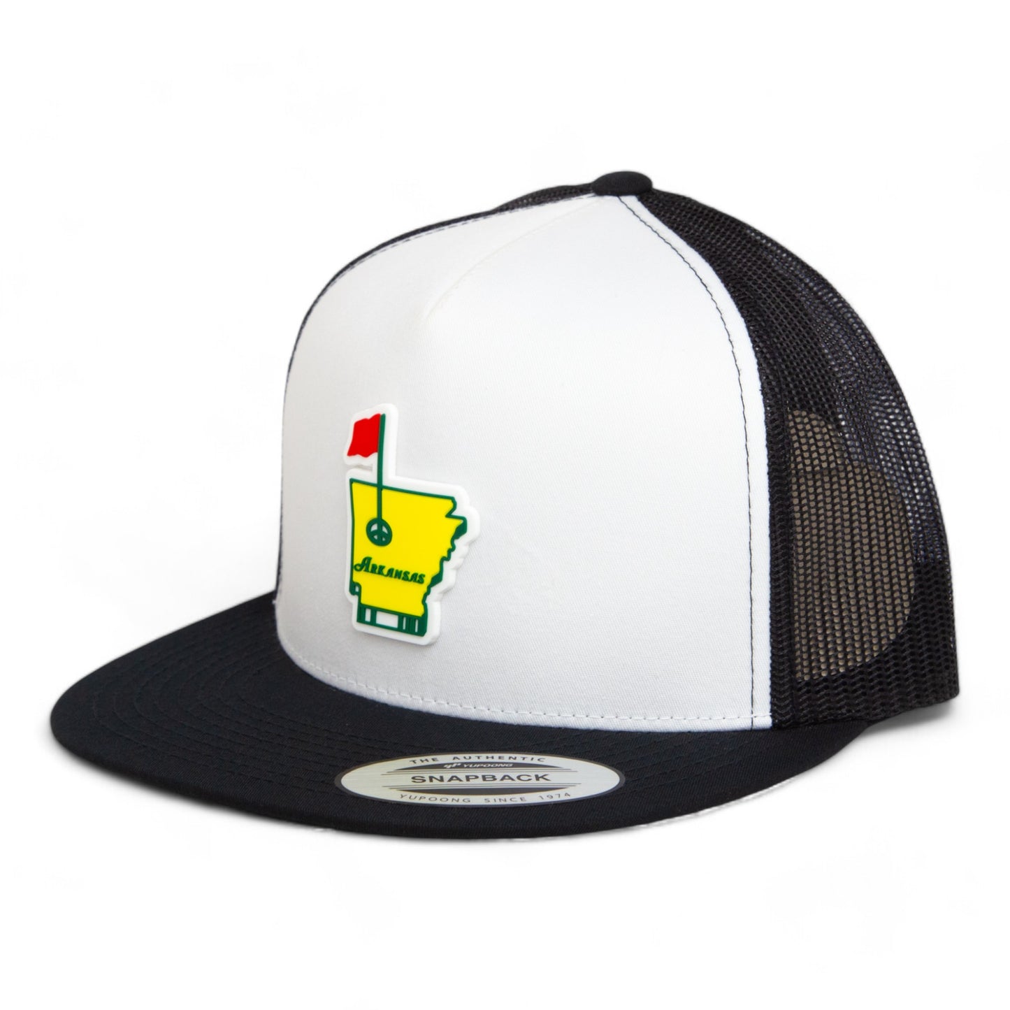 Arkansas Masters Golf 3D YP Snapback Flat Bill Trucker Hat- White/ Black