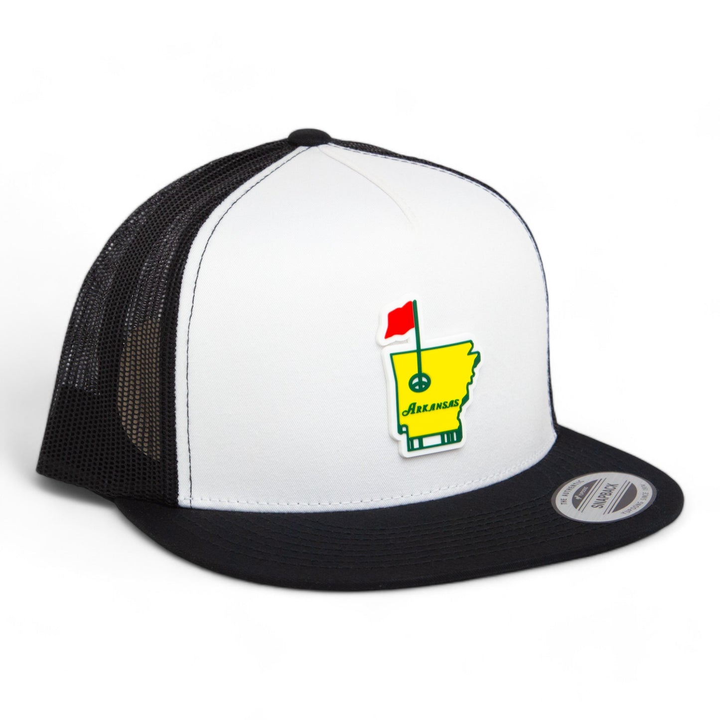 Arkansas Masters Golf 3D YP Snapback Flat Bill Trucker Hat- White/ Black