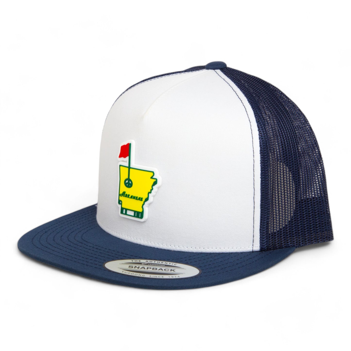 Arkansas Masters Golf 3D YP Snapback Flat Bill Trucker Hat- White/ Navy