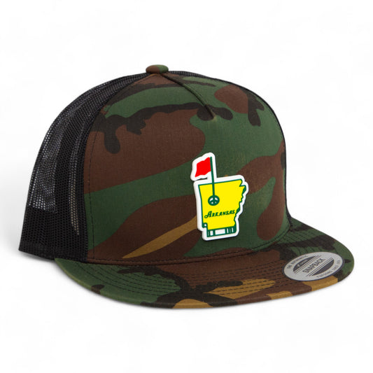 Arkansas Masters Golf 3D YP Snapback Flat Bill Trucker Hat- Army Camo/ Black