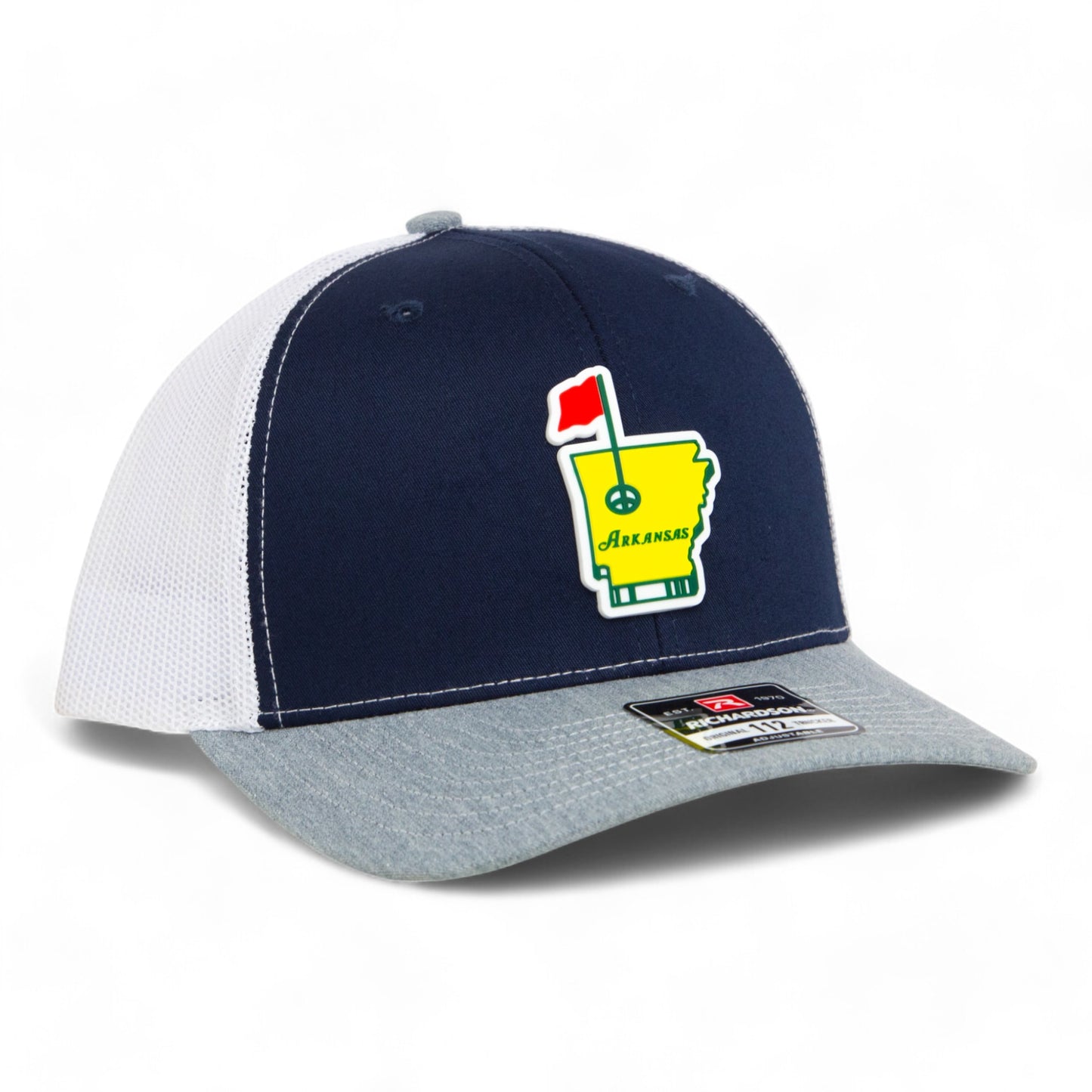 Arkansas Masters Golf 3D Snapback Trucker Hat- Navy/ White/ Heather Grey