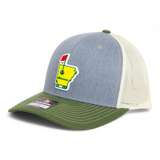 Arkansas Masters Golf 3D Snapback Trucker Hat- Heather Grey/ Birch/ Olive