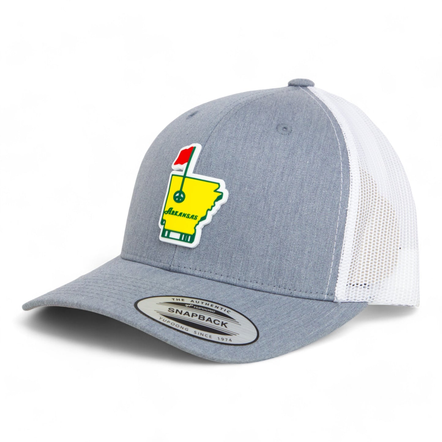 Arkansas Masters Golf 3D YP Snapback Trucker Hat- Heather Grey/ White