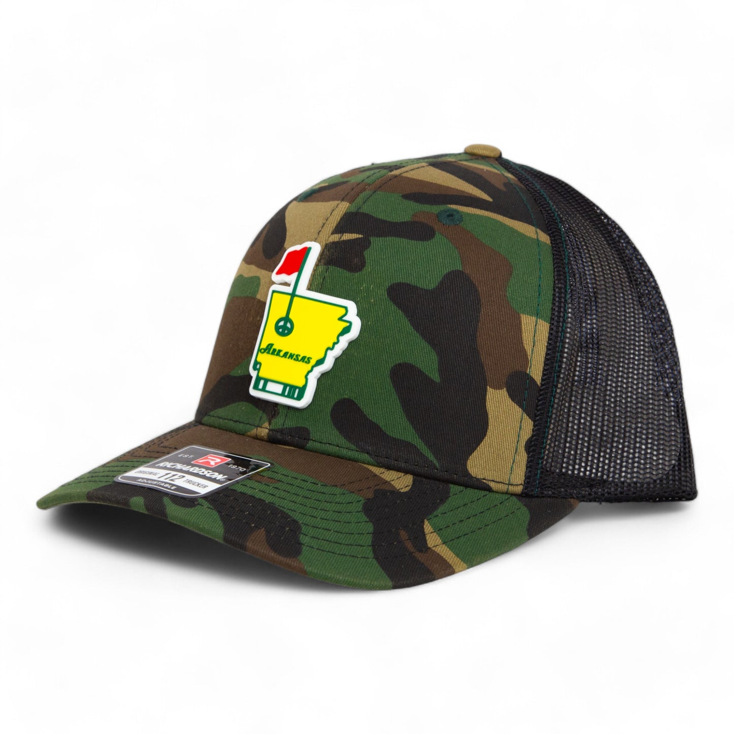 Arkansas Masters Golf 3D Snapback Trucker Hat- Army Camo/ Black