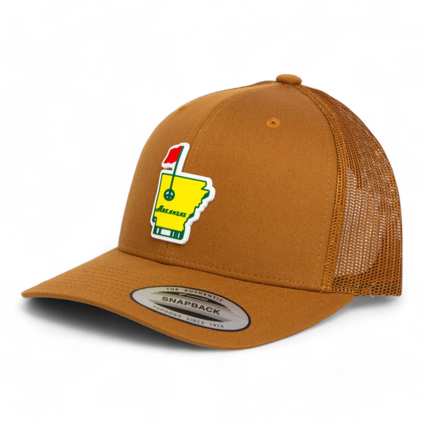 Arkansas Masters Golf 3D YP Snapback Trucker Hat- Caramel