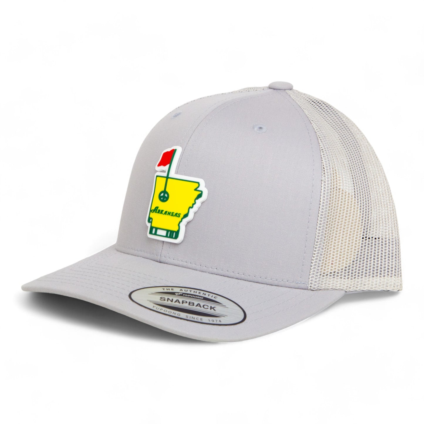 Arkansas Masters Golf 3D YP Snapback Trucker Hat- Silver