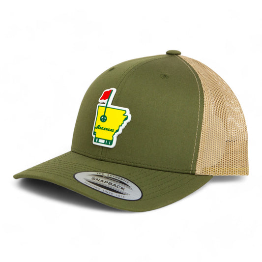 Arkansas Masters Golf 3D YP Snapback Trucker Hat- Moss/ Tan