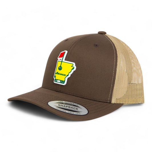 Arkansas Masters Golf 3D YP Snapback Trucker Hat- Brown/ Tan