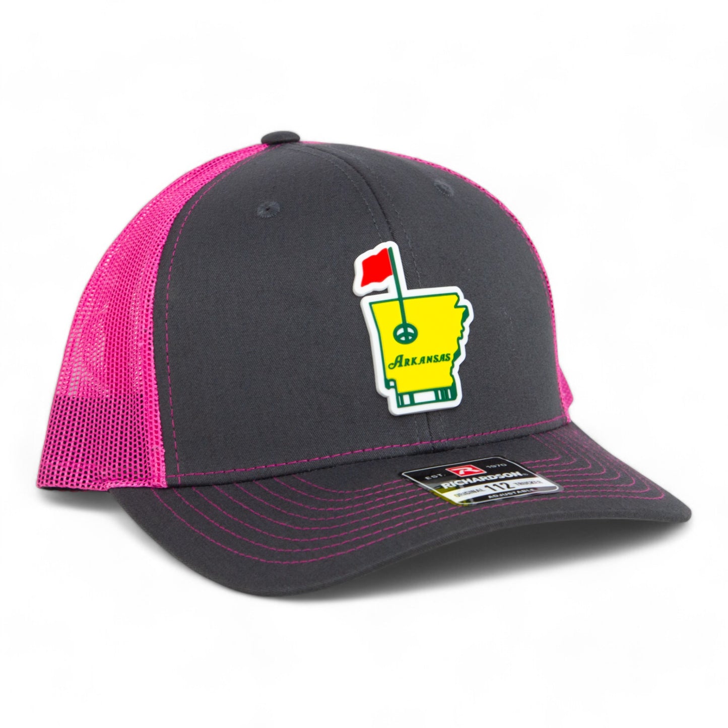 Arkansas Masters Golf 3D Snapback Trucker Hat- Charcoal/ Hot Pink