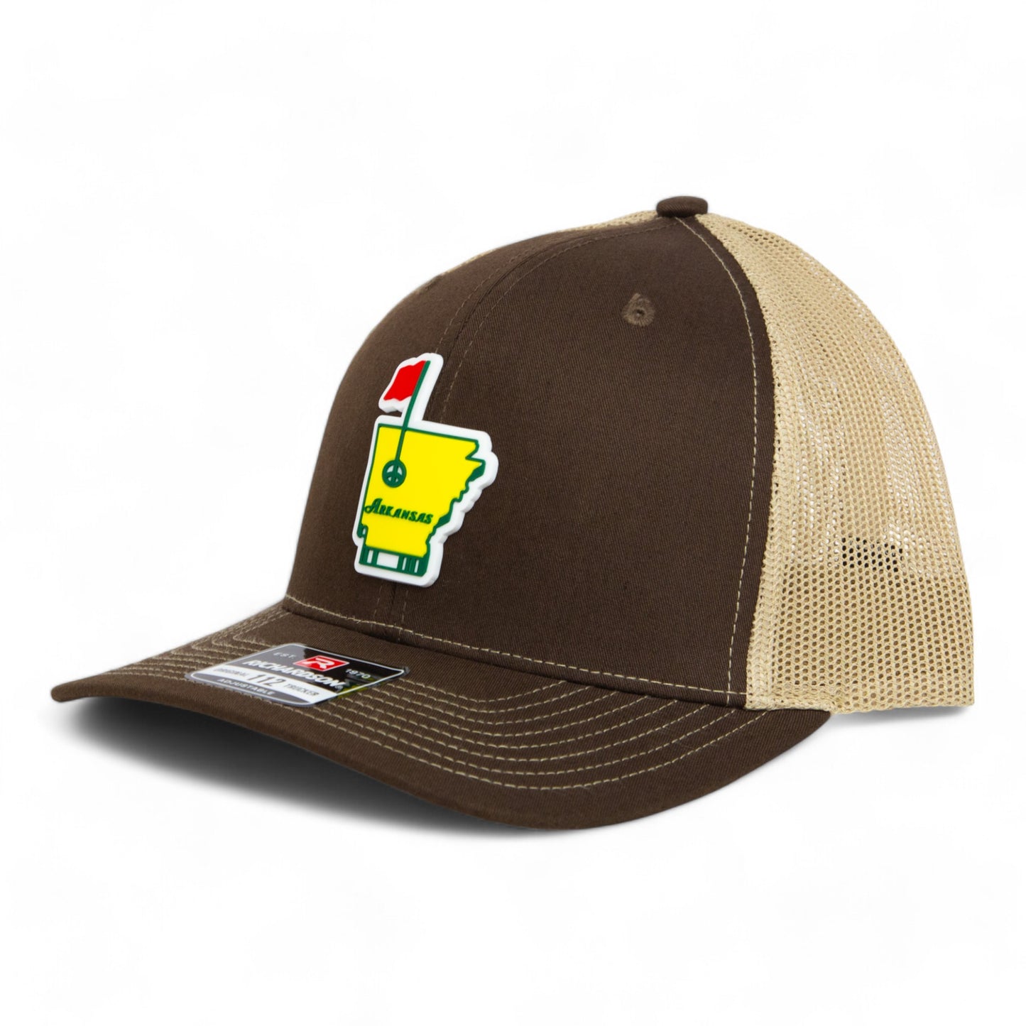 Arkansas Masters Golf 3D Snapback Trucker Hat- Brown/ Tan