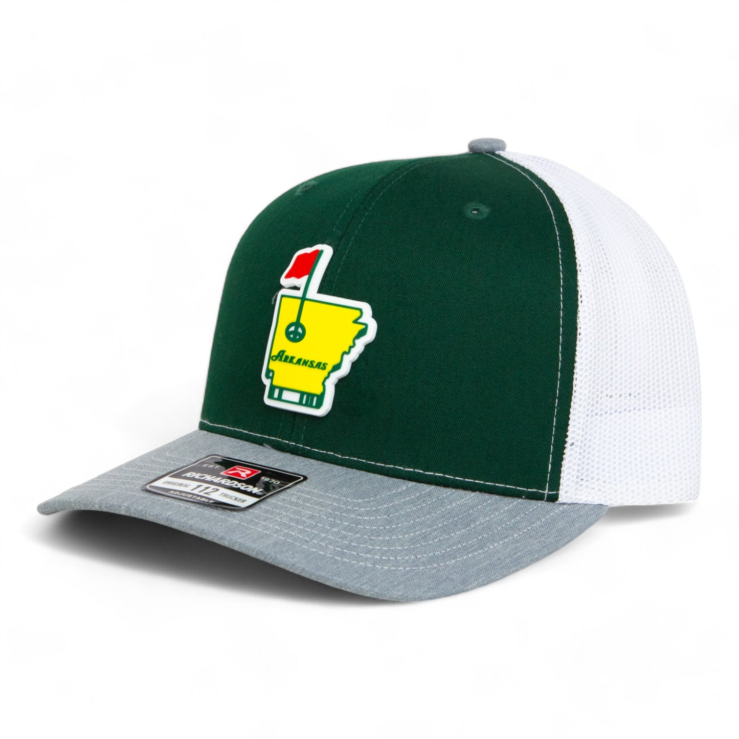 Arkansas Masters Golf 3D Snapback Trucker Hat- Dark Green/ White/ Heather Grey