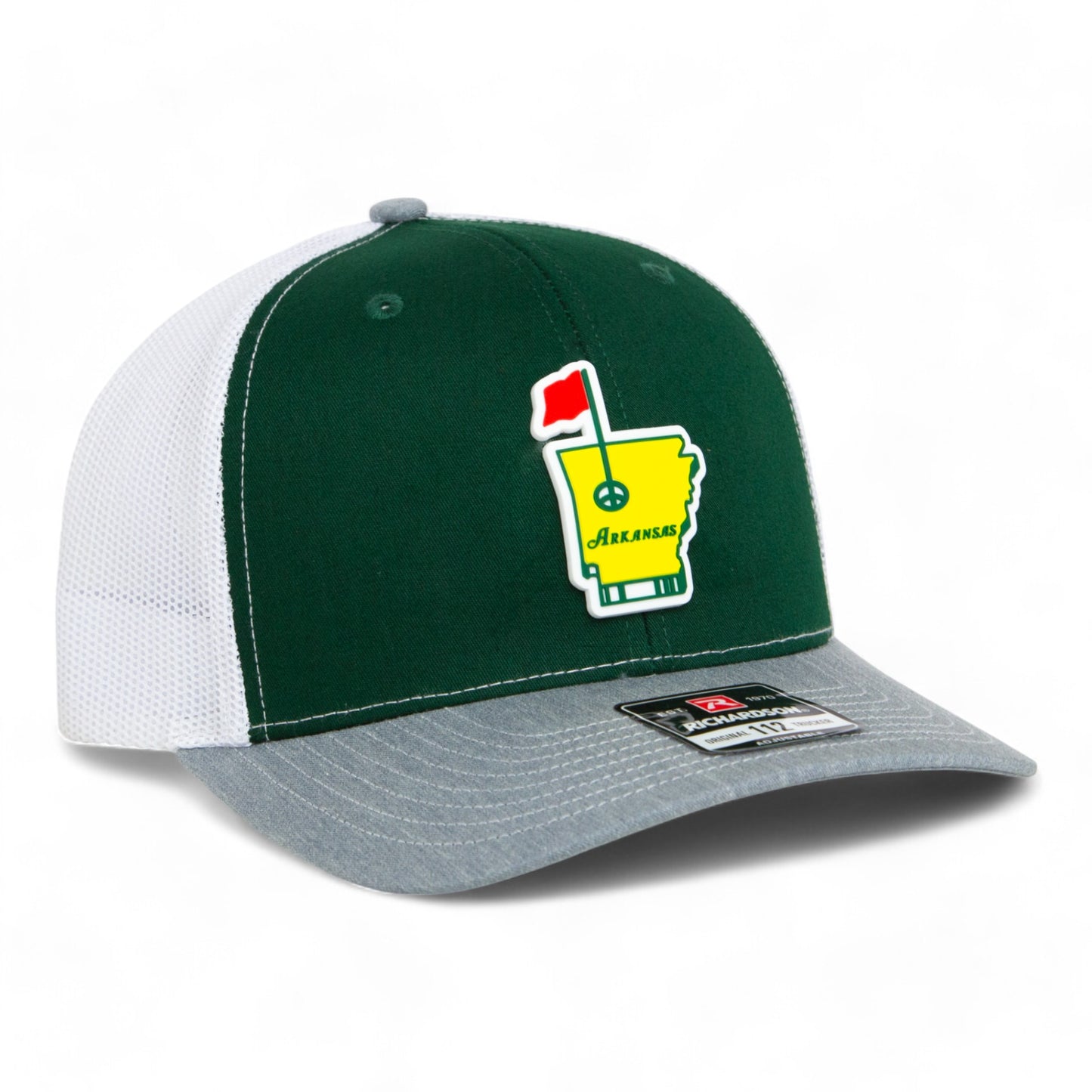 Arkansas Masters Golf 3D Snapback Trucker Hat- Dark Green/ White/ Heather Grey