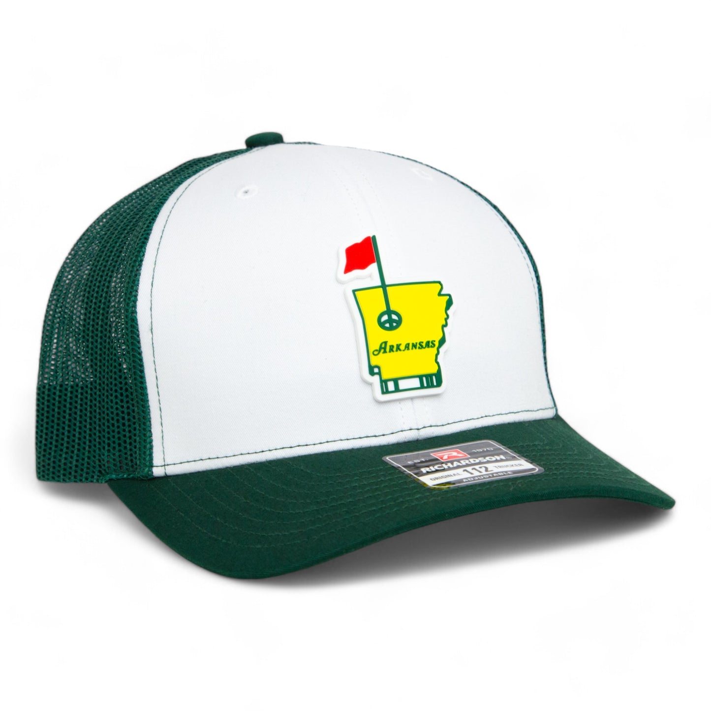 Arkansas Masters Golf 3D Snapback Trucker Hat- White/ Dark Green