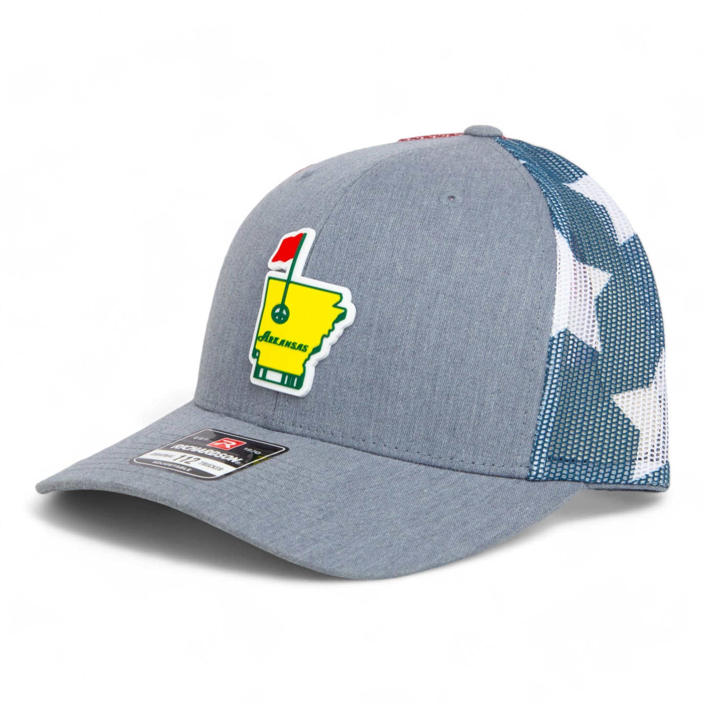 Arkansas Masters Golf 3D Snapback Trucker Hat- Heather Grey/ Stars & Stripes