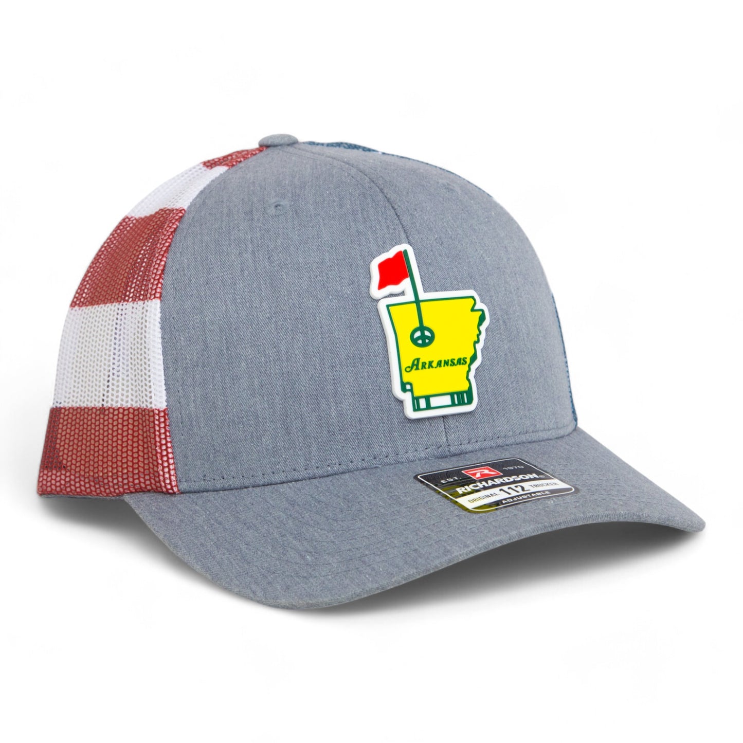 Arkansas Masters Golf 3D Snapback Trucker Hat- Heather Grey/ Stars & Stripes