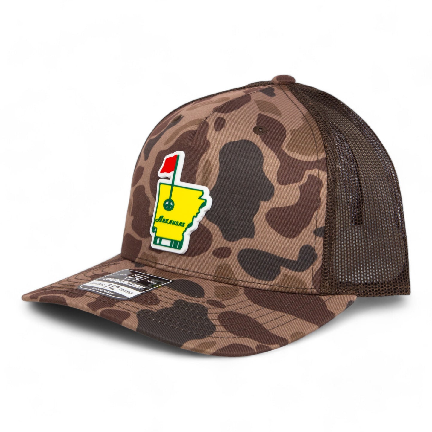 Arkansas Masters Golf 3D Snapback Trucker Hat- Bark Duck Camo/ Brown