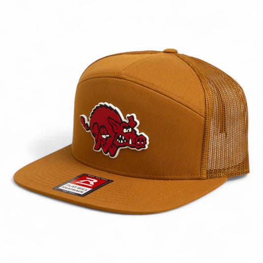 Arkansas Razorbacks 1970’s Classic 3D Snapback Seven-Panel Flat Bill Trucker Hat- Carmel