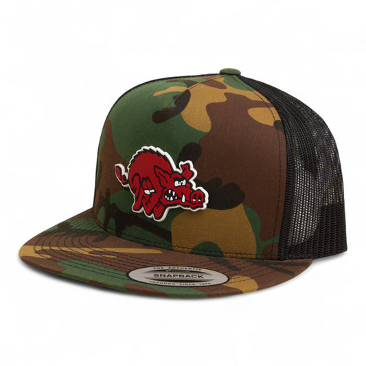 Arkansas Razorbacks 1970’s Classic 3D YP Snapback Flat Bill Trucker Hat- Army Camo/ Black
