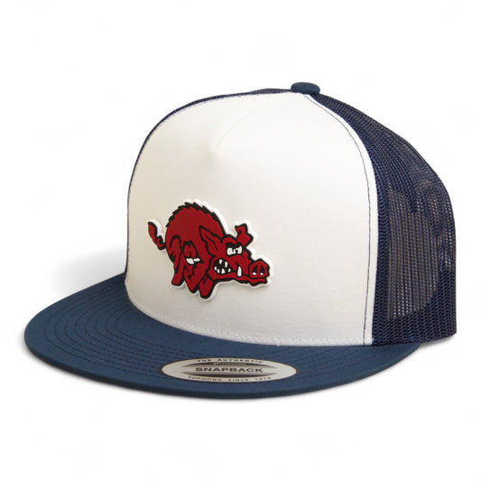 Arkansas Razorbacks 1970’s Classic 3D YP Snapback Flat Bill Trucker Hat- White/ Navy