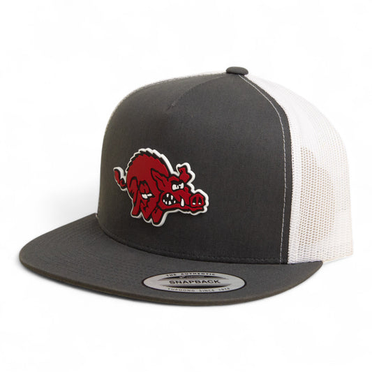 Arkansas Razorbacks 1970’s Classic 3D YP Snapback Flat Bill Trucker Hat- Charcoal/ White