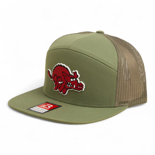 Arkansas Razorbacks 1970’s Classic 3D Snapback Seven-Panel Flat Bill Trucker Hat- Loden Green