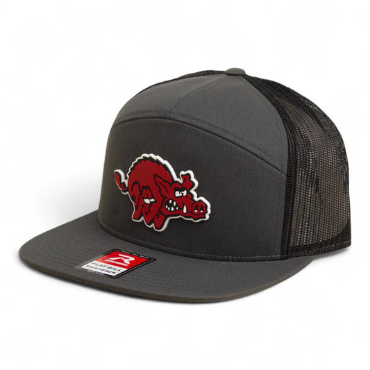 Arkansas Razorbacks 1970’s Classic 3D Snapback Seven-Panel Flat Bill Trucker Hat- Charcoal/ Black