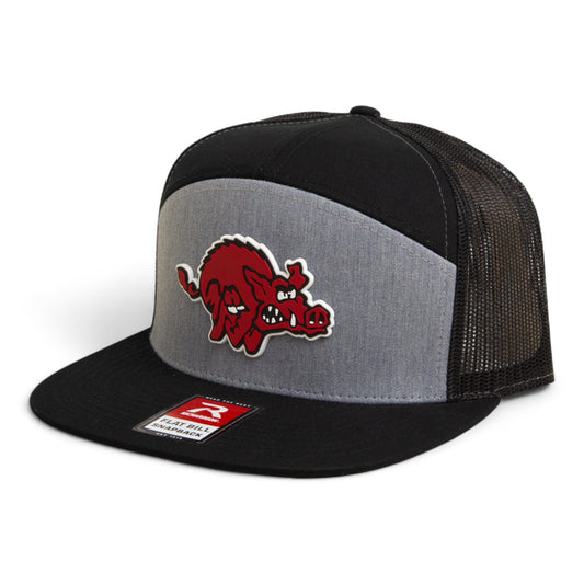 Arkansas Razorbacks 1970’s Classic 3D Snapback Seven-Panel Flat Bill Trucker Hat- Heather Grey/ Black