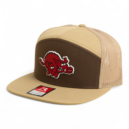 Arkansas Razorbacks 1970’s Classic 3D Snapback Seven-Panel Flat Bill Trucker Hat- Brown/ Tan