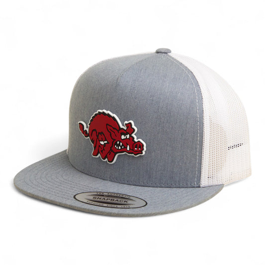 Arkansas Razorbacks 1970’s Classic 3D YP Snapback Flat Bill Trucker Hat- Heather Grey/ White