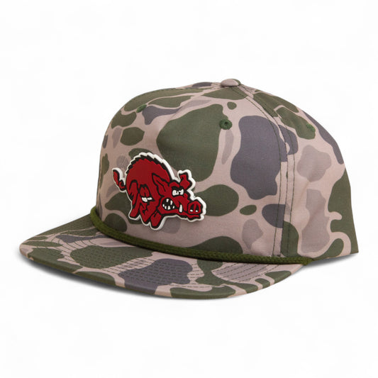 Arkansas Razorbacks 1970’s Classic 3D Umpqua Rope Hat- Marsh Duck Camo/ Olive Green