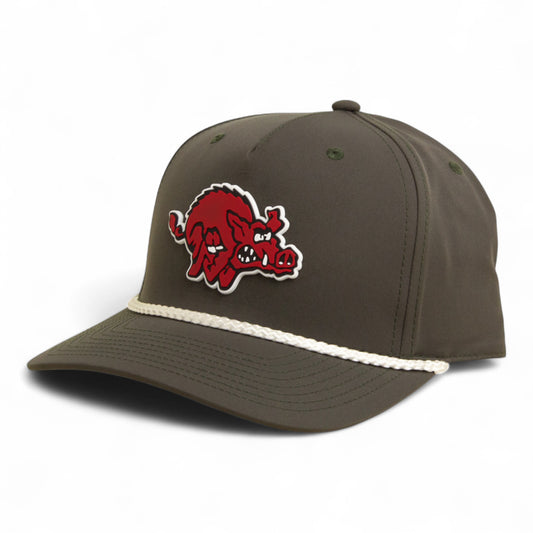 Arkansas Razorbacks 1970’s Classic 3D Five Panel Classic Rope Hat- Dark Olive Green/ White