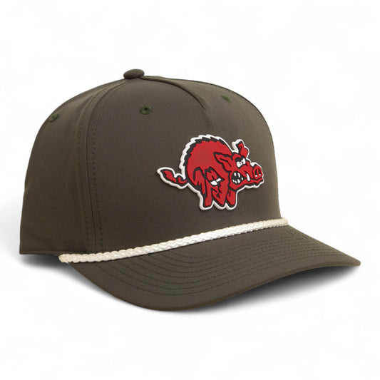 Arkansas Razorbacks 1970’s Classic 3D Five Panel Classic Rope Hat- Dark Olive Green/ White