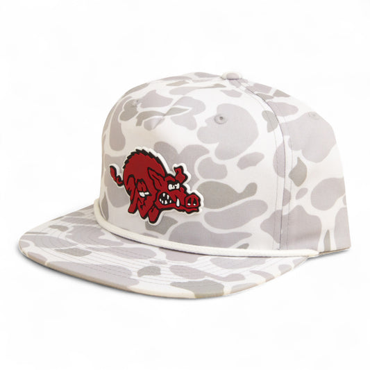 Arkansas Razorbacks 1970’s Classic 3D Umpqua Rope Hat- Blizzard Duck Camo/ White