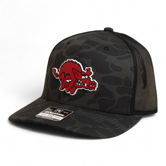 Arkansas Razorbacks 1970’s Classic 3D Snapback Trucker Hat- Sable Duck Camo/ Black