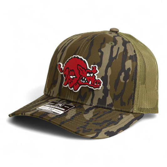 Arkansas Razorbacks 1970’s Classic 3D Snapback Trucker Hat- Mossy Oak Bottomland/ Loden