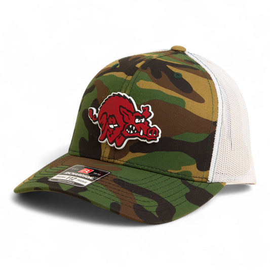 Arkansas Razorbacks 1970’s Classic 3D Snapback Trucker Hat- Army Camo/ White