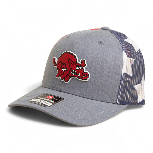 Arkansas Razorbacks 1970’s Classic 3D Snapback Trucker Hat- Heather Grey/ Stars & Stripes