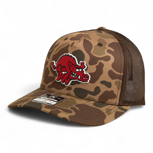 Arkansas Razorbacks 1970’s Classic 3D Snapback Trucker Hat- Bark Duck Camo/ Brown