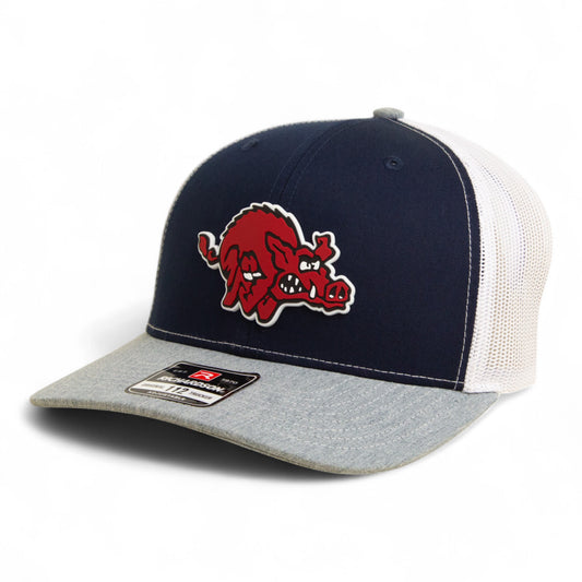 Arkansas Razorbacks 1970’s Classic 3D Snapback Trucker Hat- Navy/ White/ Heather Grey